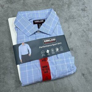 Kirkland Signature Performance Sport Shirt M 15-15.5 34/35 Plaid a0730